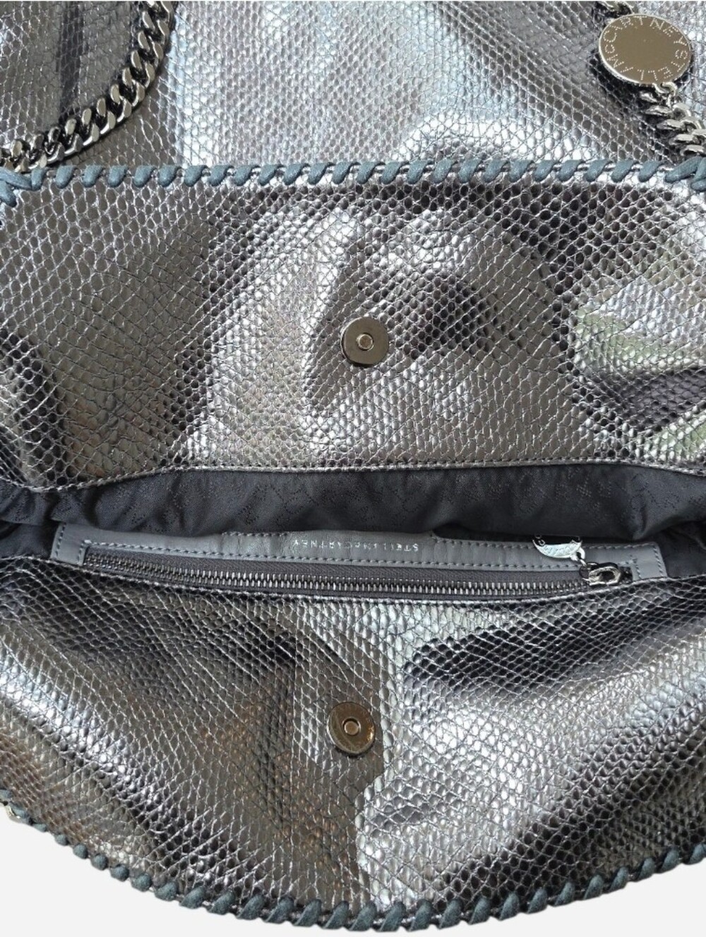 EUC Stella McCartney Silver Metallic Snakeskin Print Falabella Shoulder Tote Bag - Picture 8 of 16